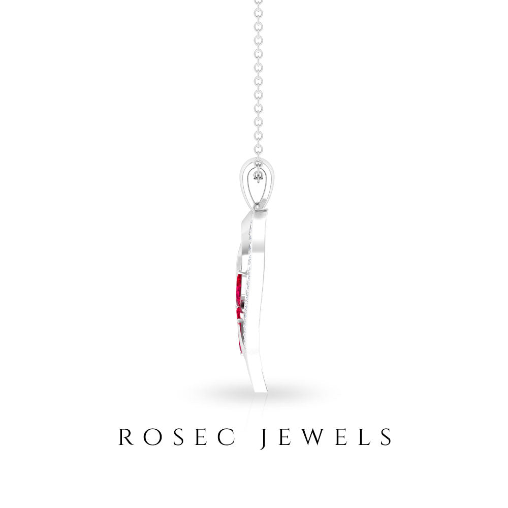 Lab Created Ruby and Diamond Butterfly Heart Necklace