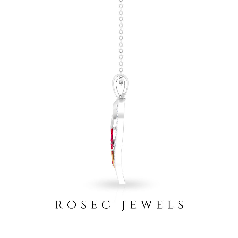 Lab Created Ruby and Diamond Butterfly Heart Necklace