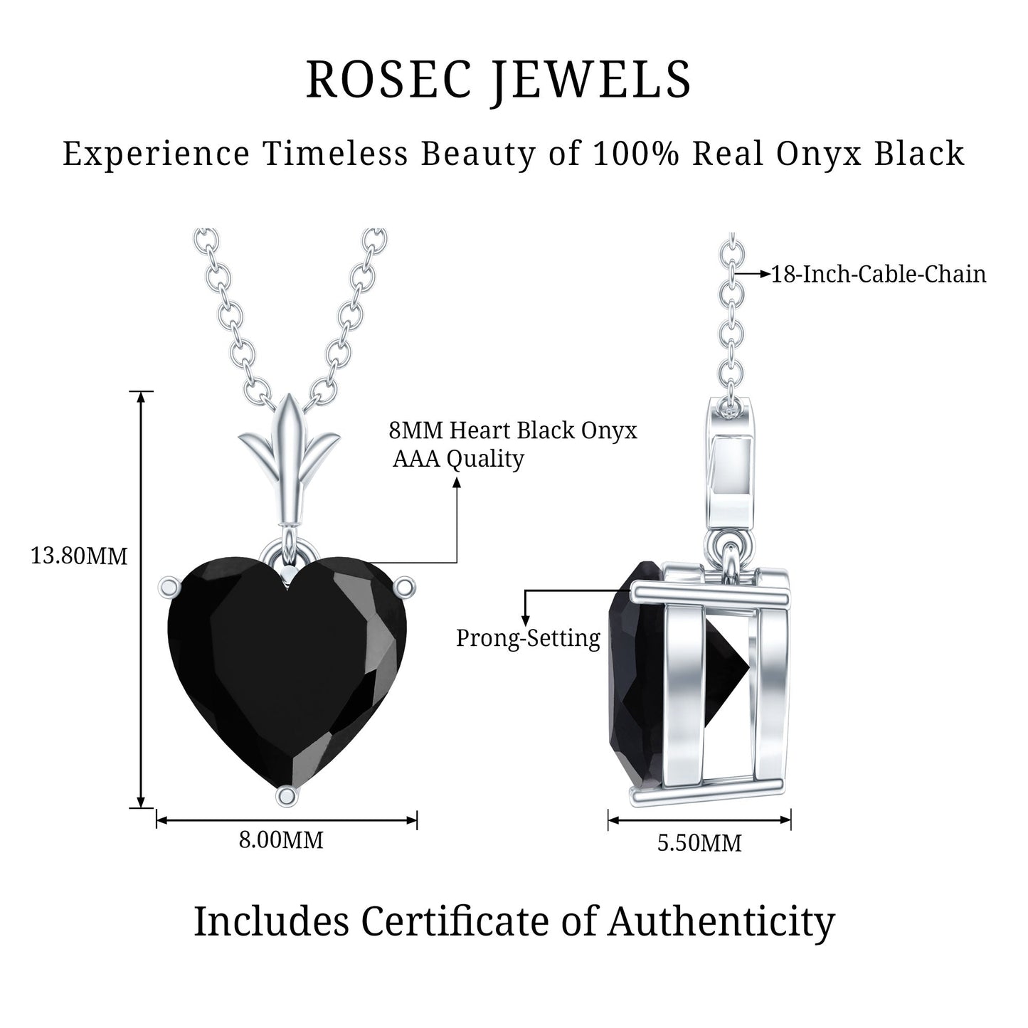 2 CT Heart Shape Black Onyx Solitaire Pendant