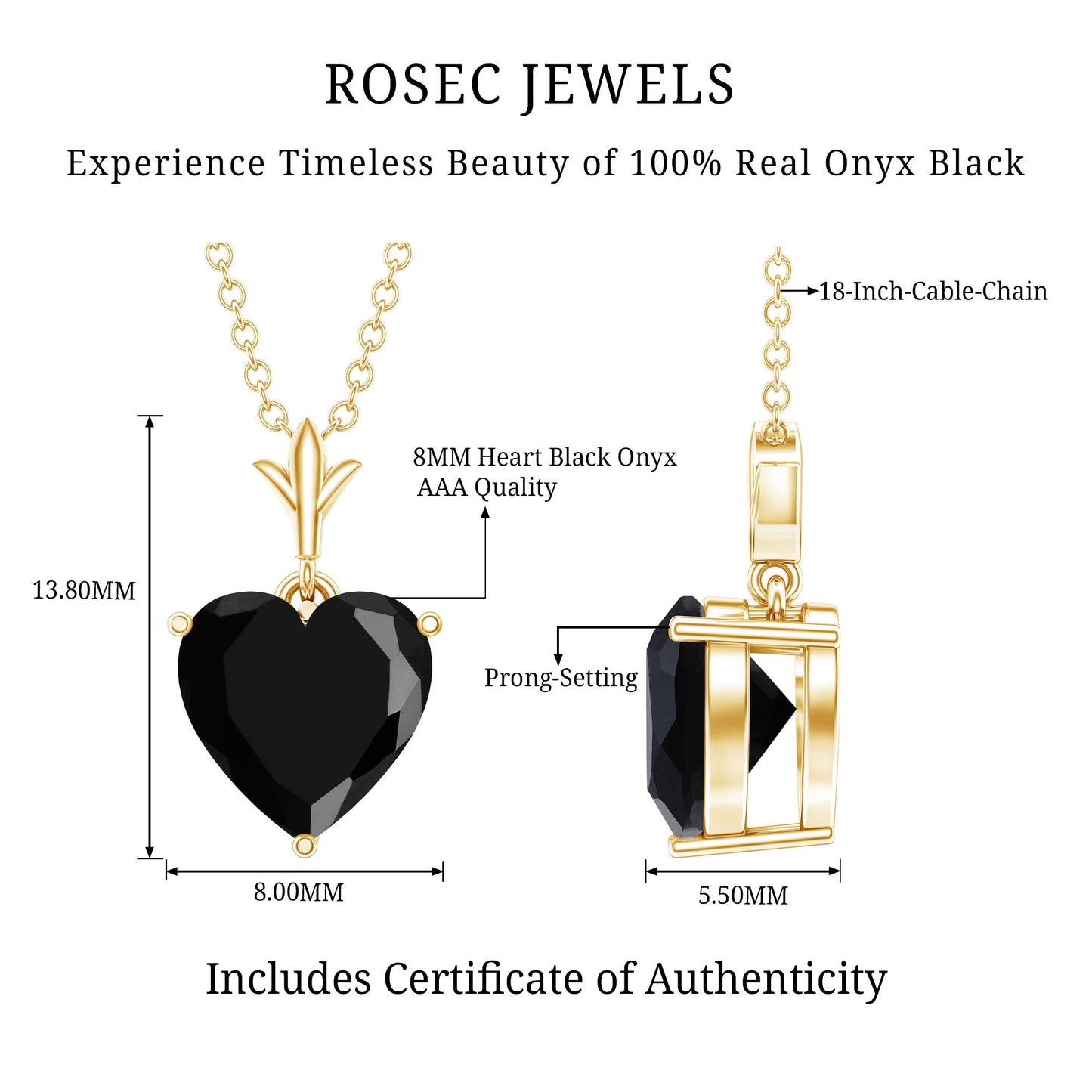 2 CT Heart Shape Black Onyx Solitaire Pendant