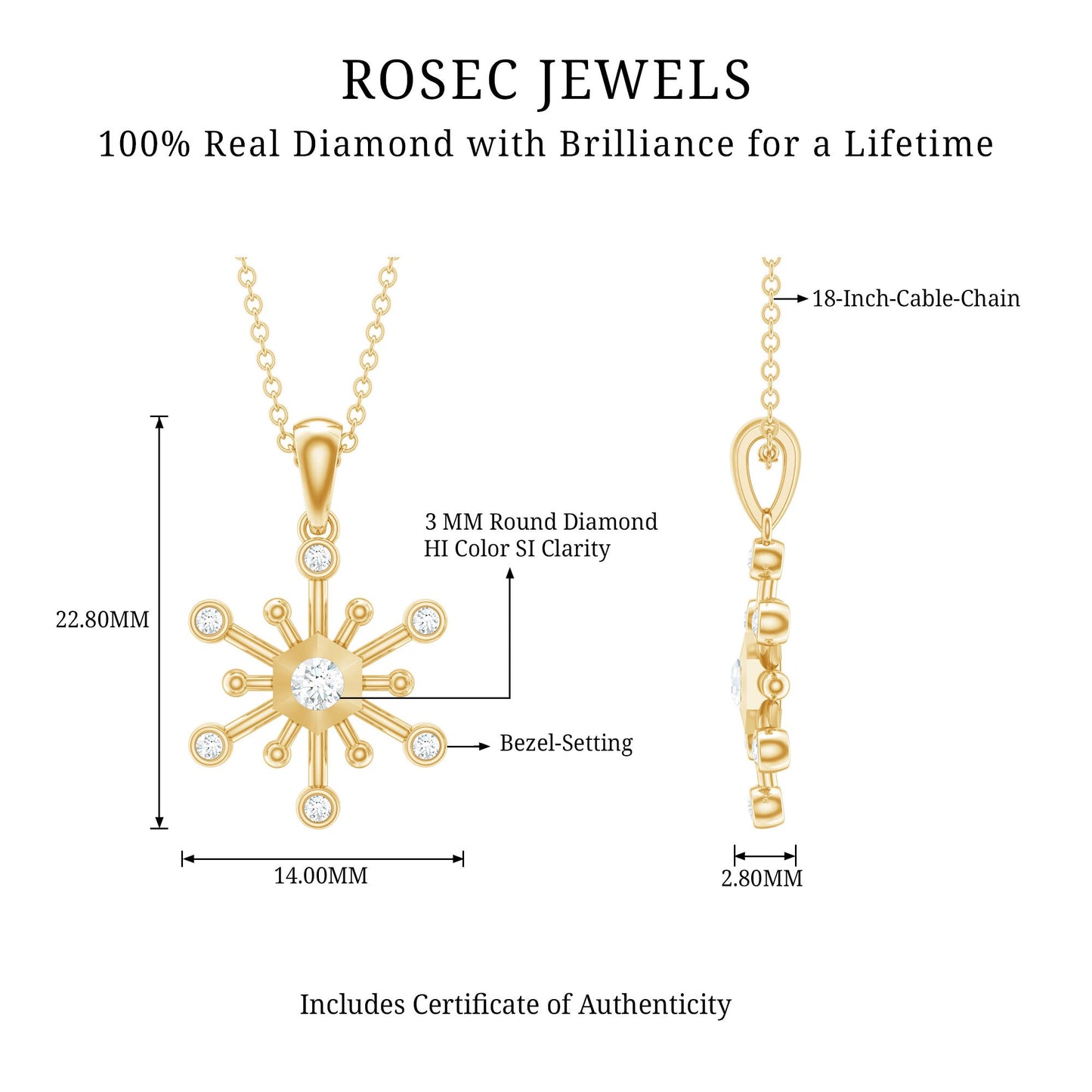 Diamond Snowflake Pendant Necklace for Women