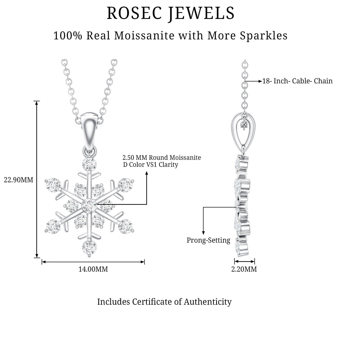 Certified Moissanite Snowflake Necklace Pendant for Women
