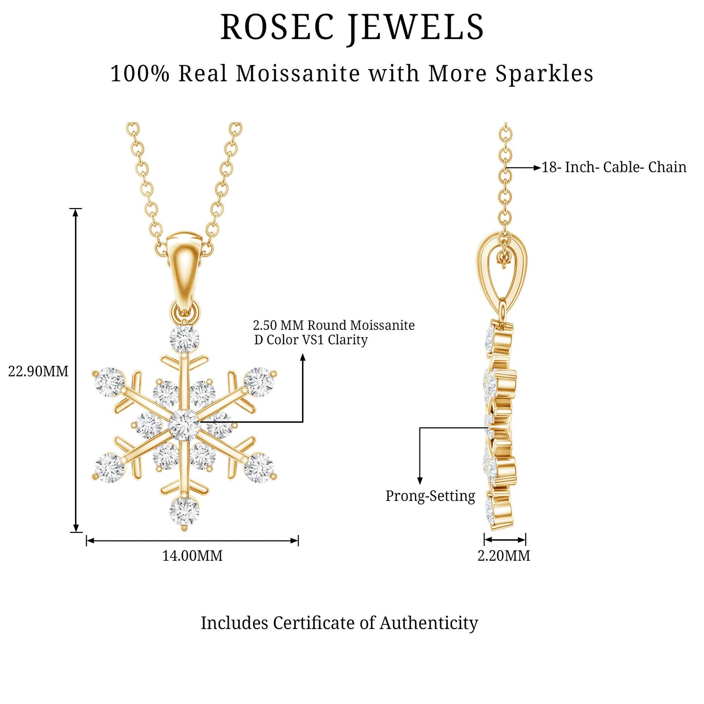 Certified Moissanite Snowflake Necklace Pendant for Women