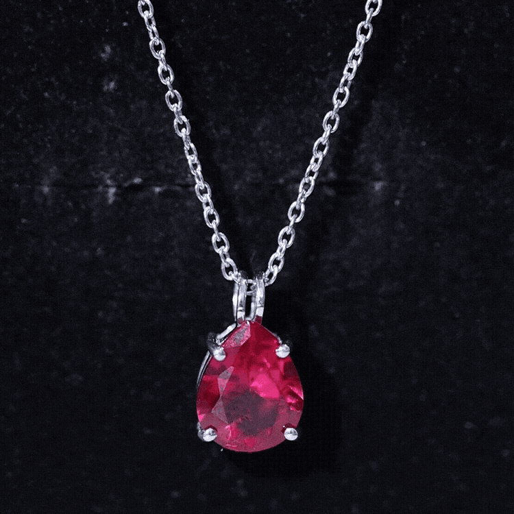 3 Carat Pear Cut Lab Grown Ruby Solitaire Pendant Necklace