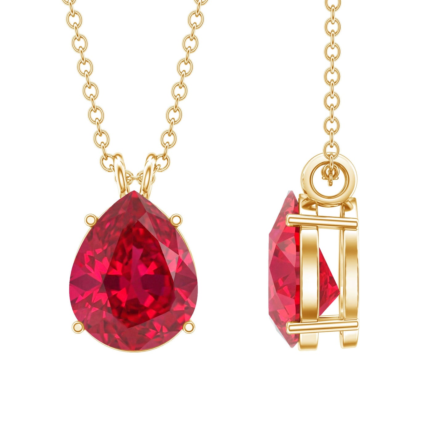 3 Carat Pear Cut Lab Grown Ruby Solitaire Pendant Necklace