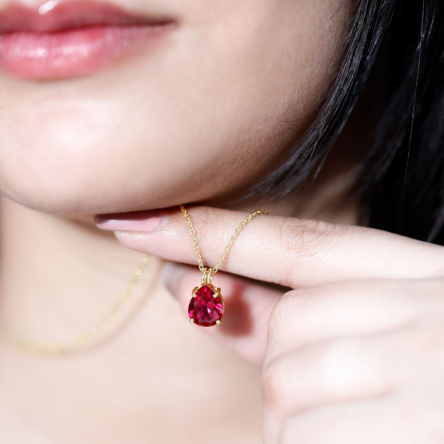 3 Carat Pear Cut Lab Grown Ruby Solitaire Pendant Necklace