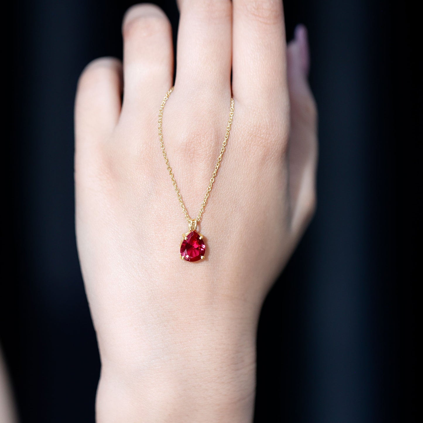 3 Carat Pear Cut Lab Grown Ruby Solitaire Pendant Necklace