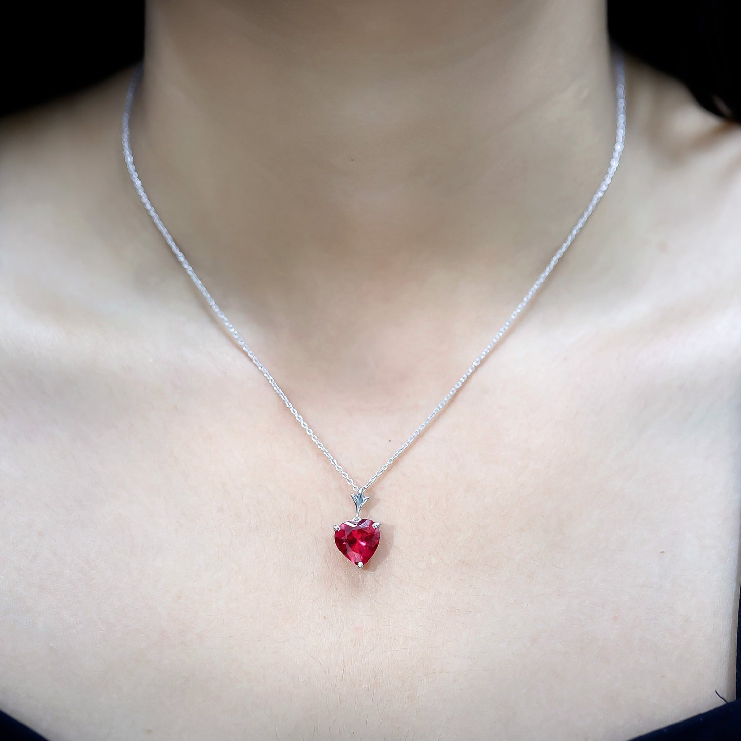 3.5 Carat Lab Grown Ruby Solitaire Heart Necklace