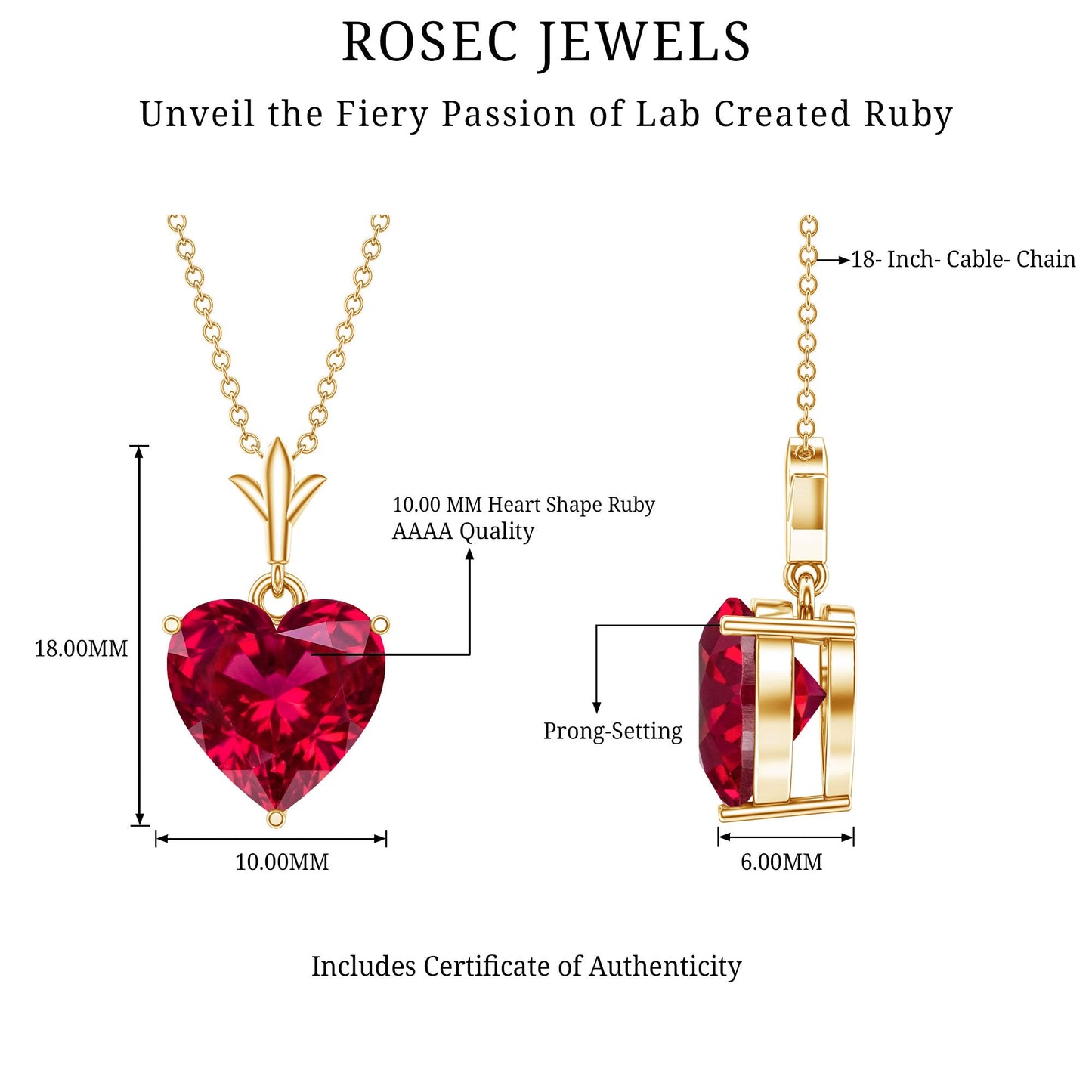 3.5 Carat Lab Grown Ruby Solitaire Heart Necklace