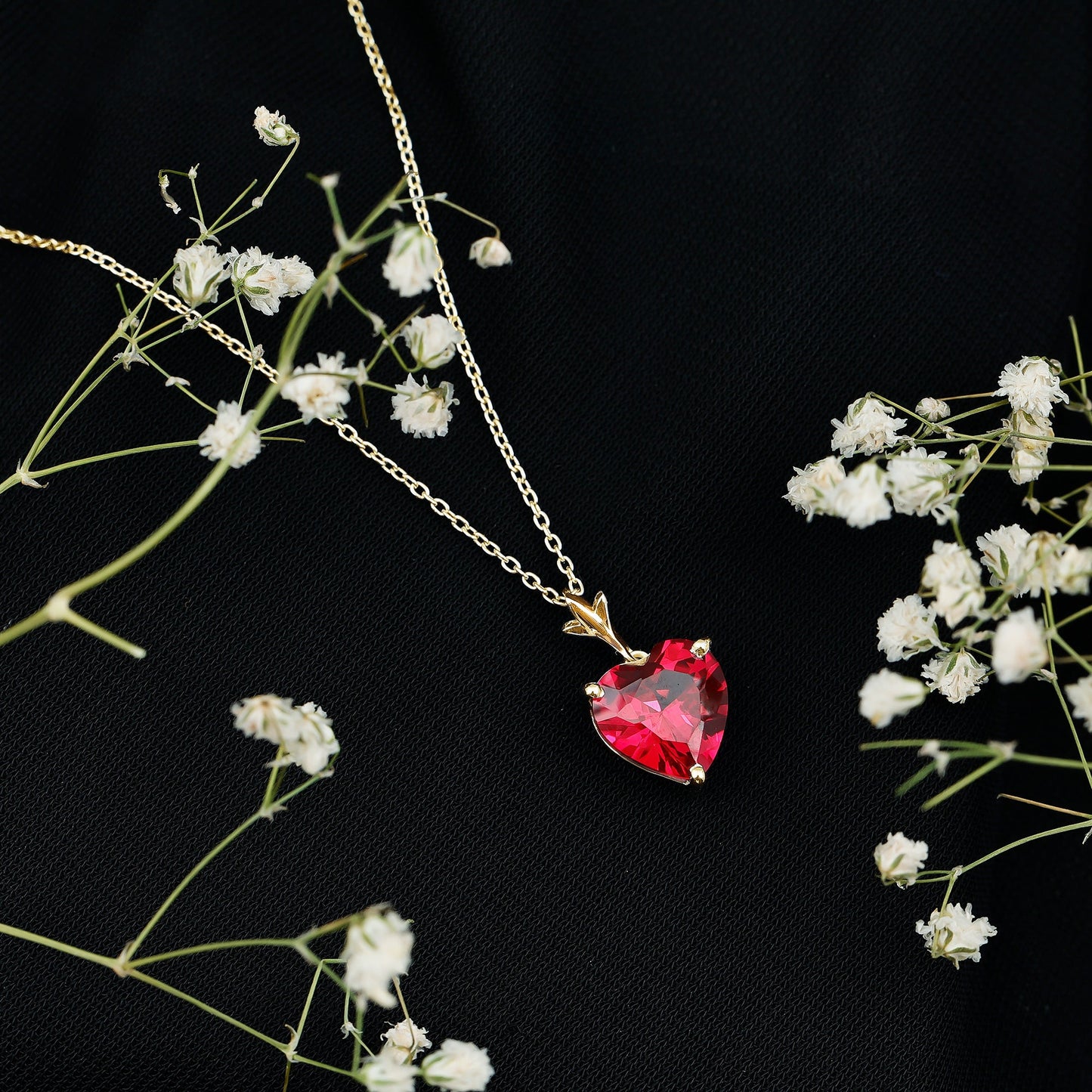 3.5 Carat Lab Grown Ruby Solitaire Heart Necklace