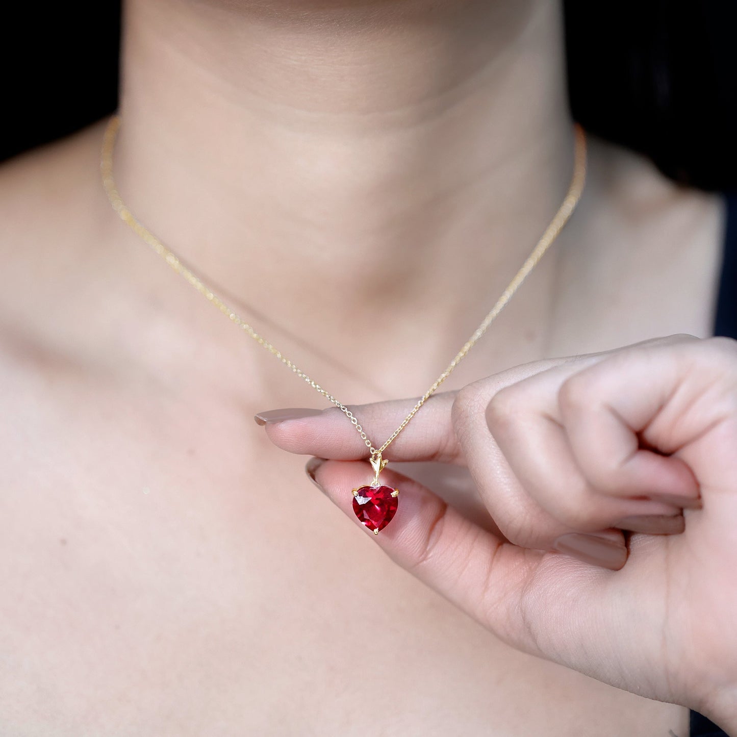 3.5 Carat Lab Grown Ruby Solitaire Heart Necklace