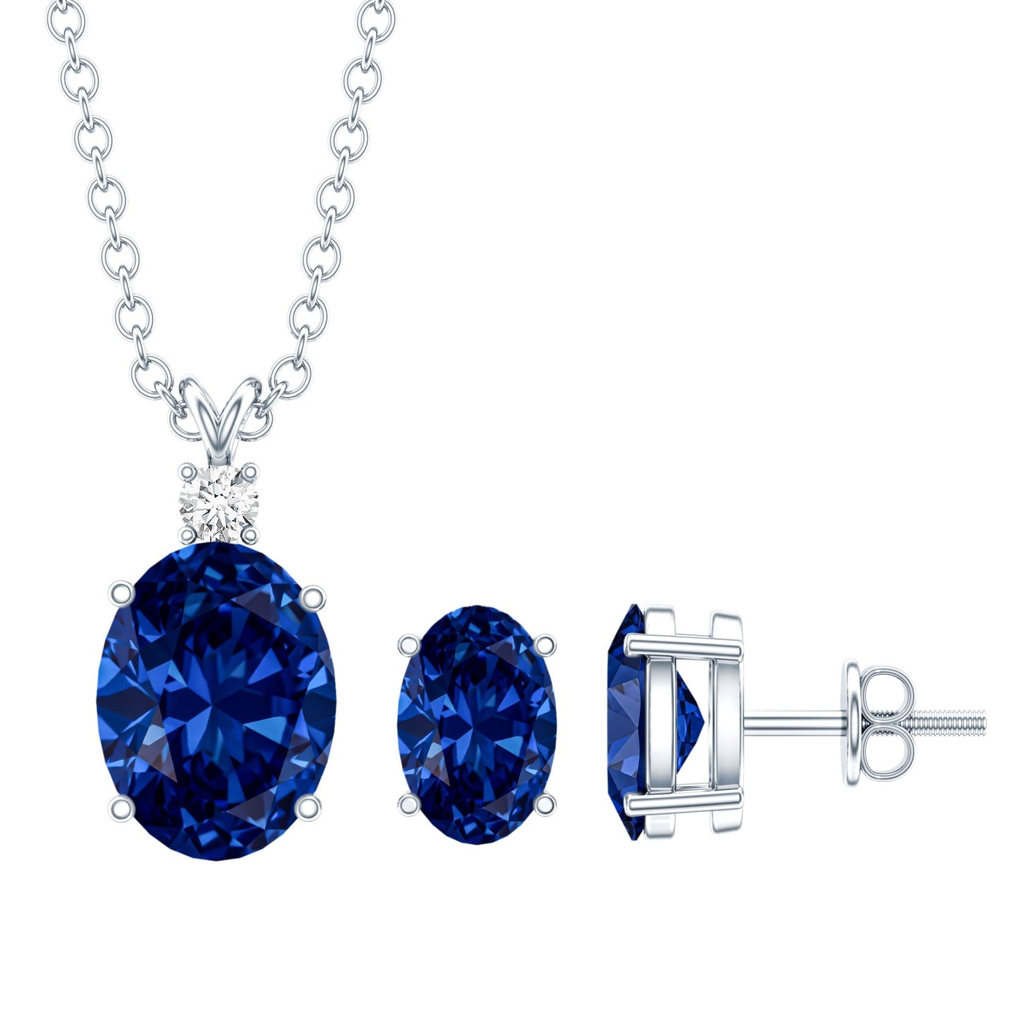 Lab Grown Blue Sapphire Solitaire Jewelry Set with Moissanite