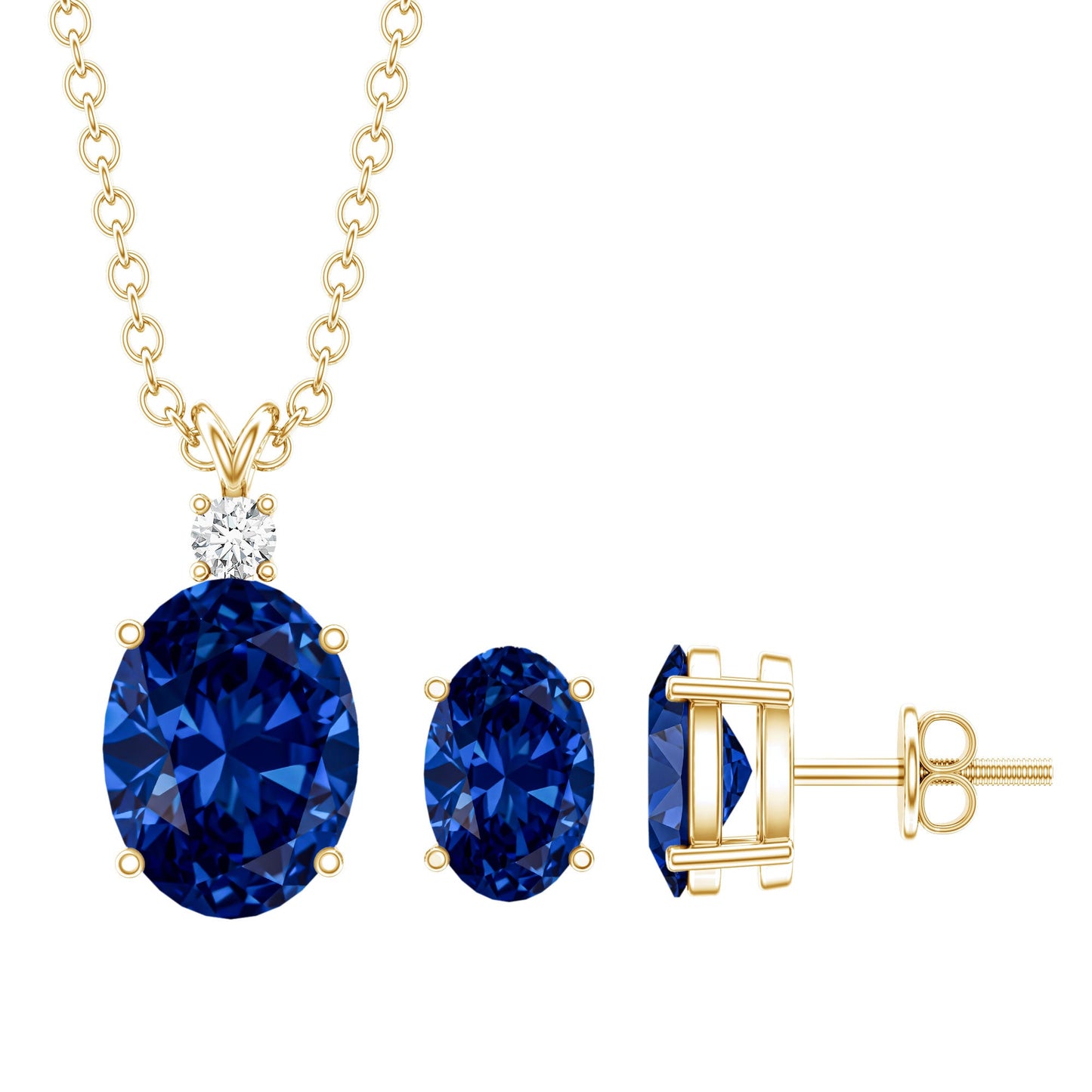 Lab Grown Blue Sapphire Solitaire Jewelry Set with Moissanite