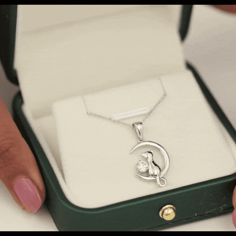 Certified Diamond Cat on Moon Necklace