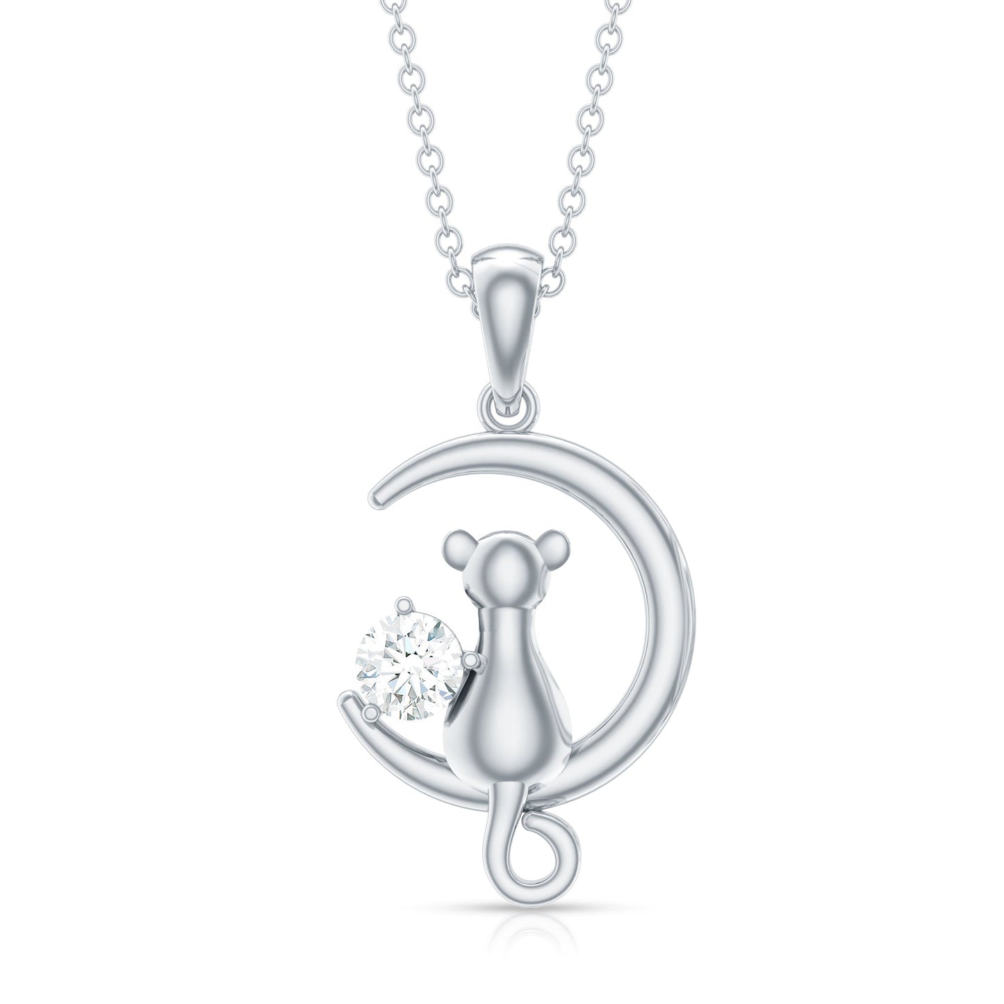 Certified Diamond Cat on Moon Necklace
