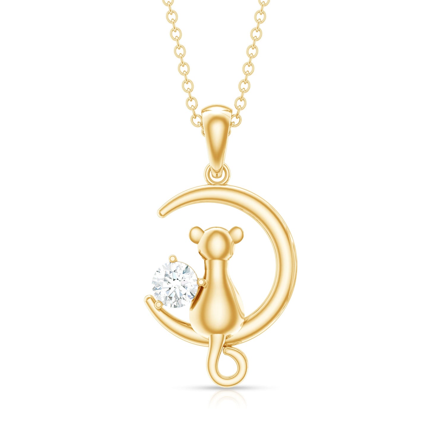 Certified Diamond Cat on Moon Necklace