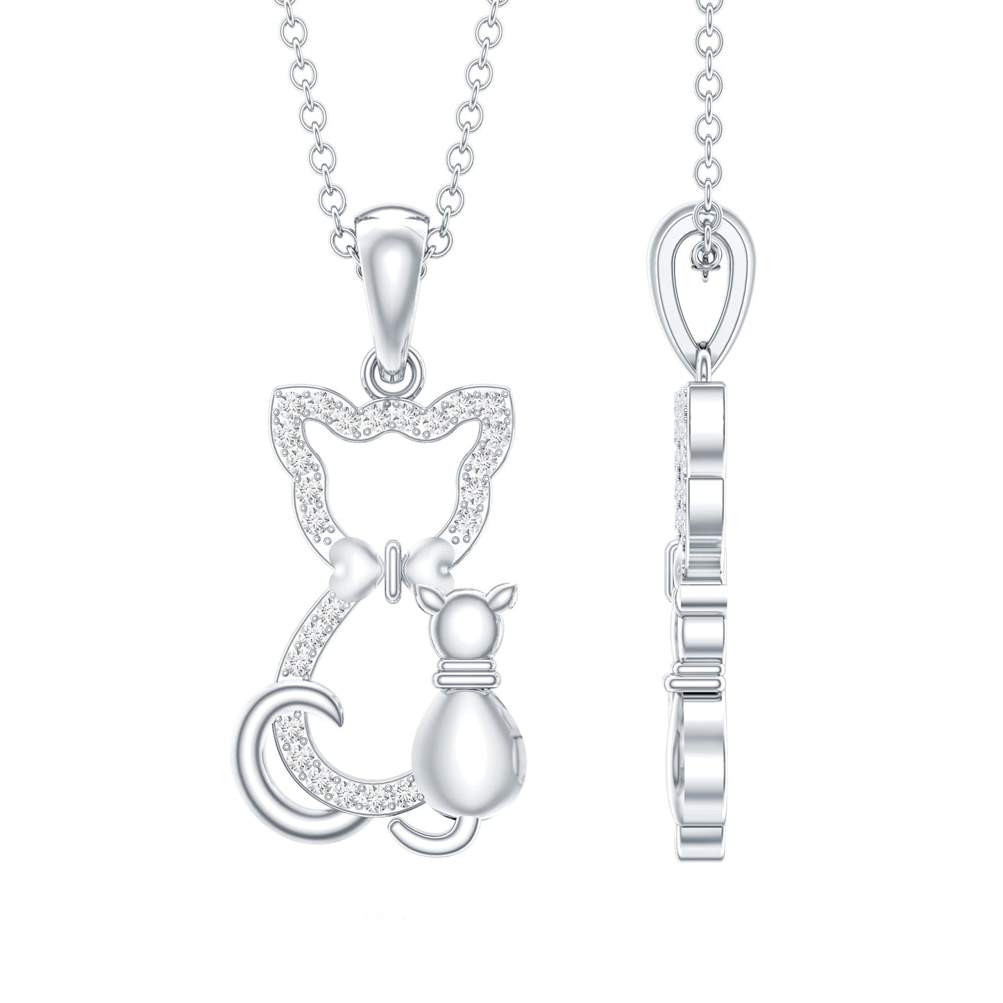 Certified Diamond Kitty Cat Pendant Necklace