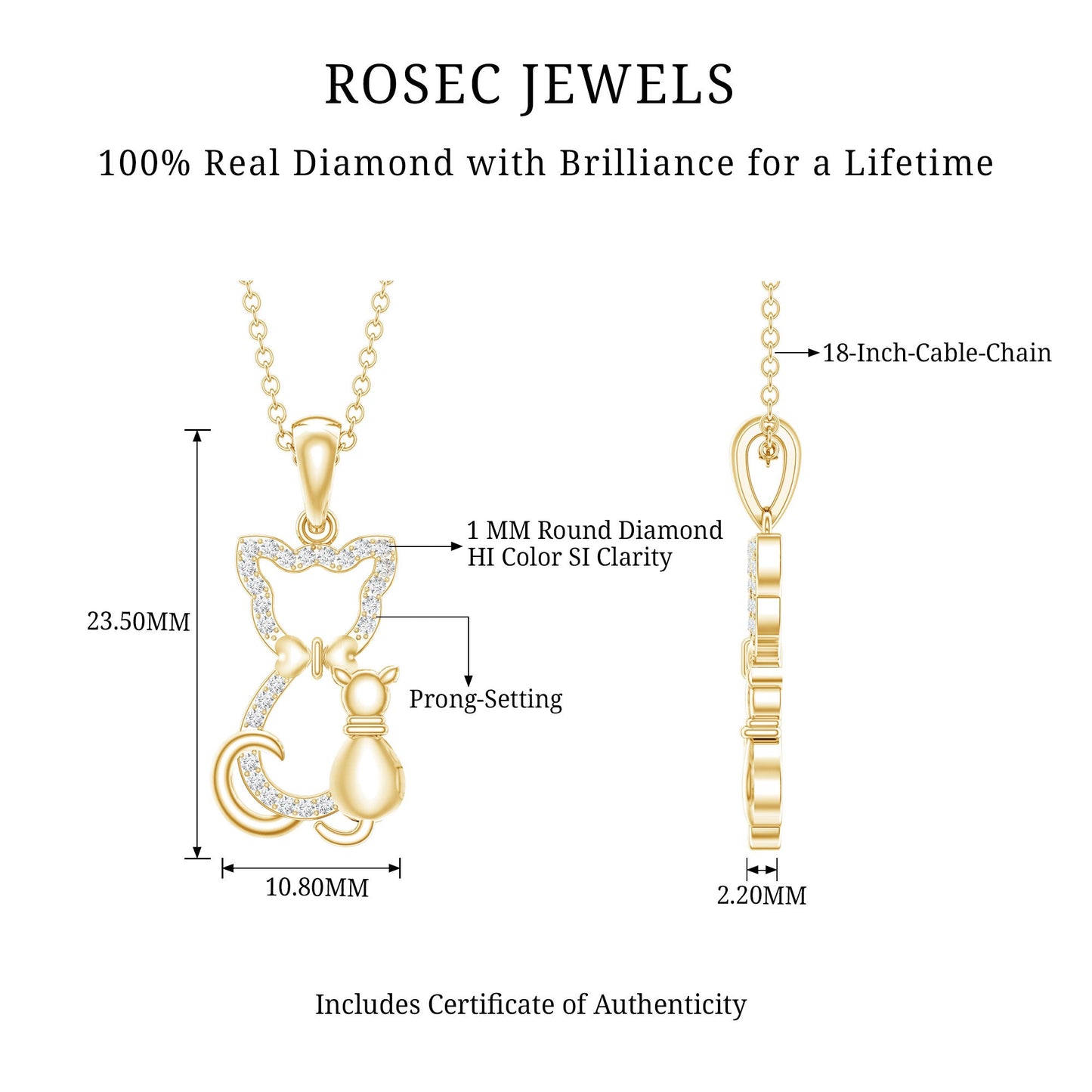 Certified Diamond Kitty Cat Pendant Necklace