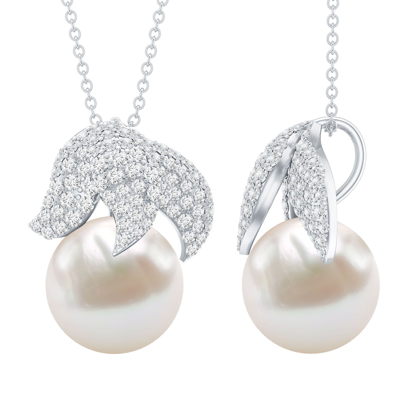 Certified Freshwater Pearl Bridal Necklace with Lab Diamond