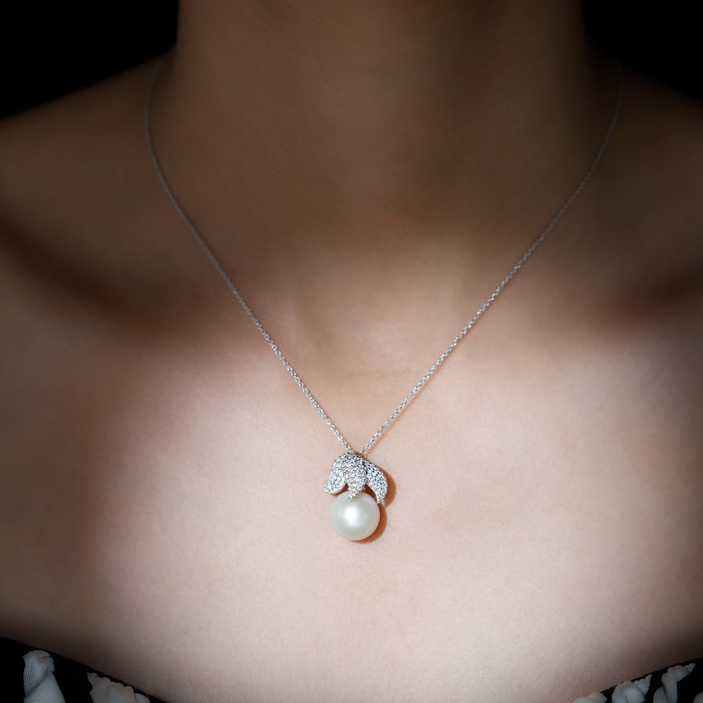 Certified Freshwater Pearl Bridal Necklace with Lab Diamond