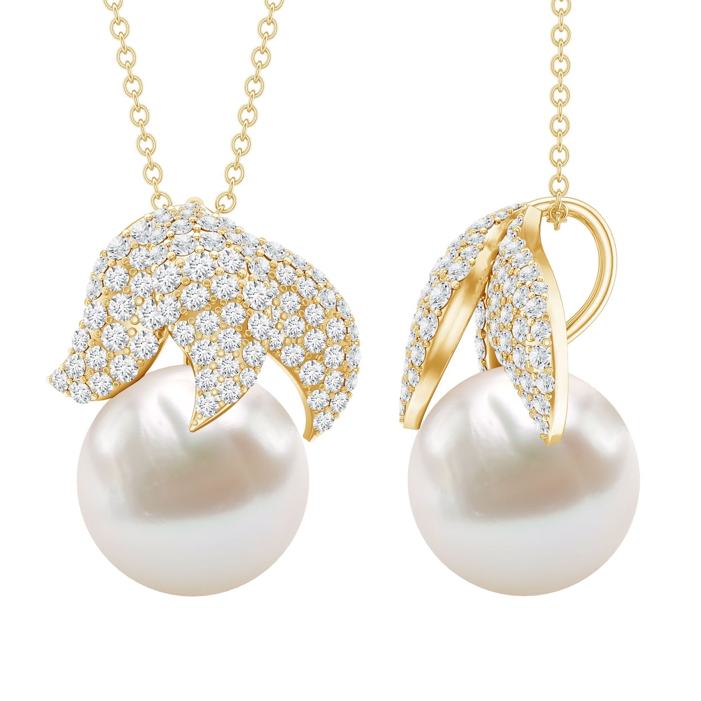 Certified Freshwater Pearl Bridal Necklace with Lab Diamond