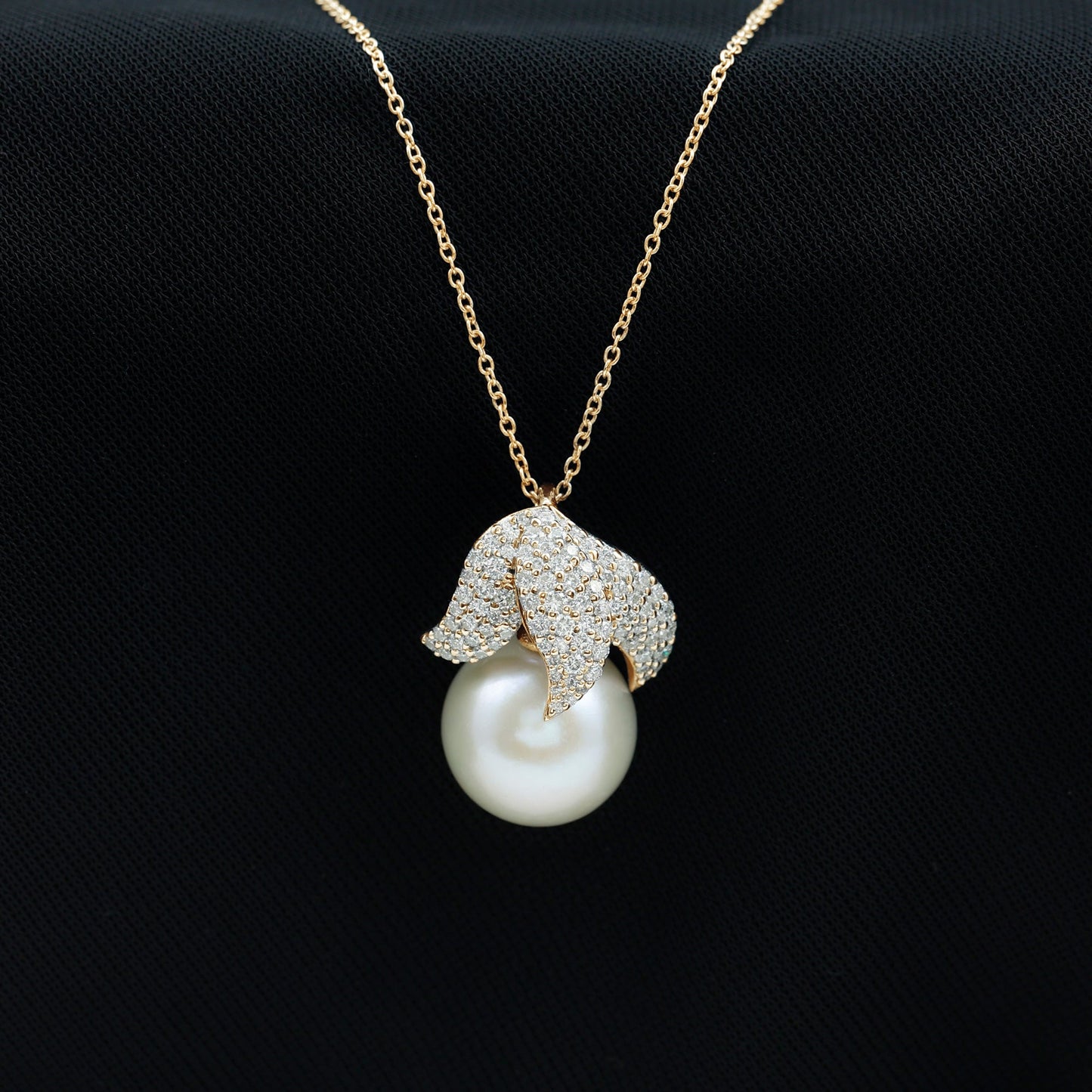 Certified Freshwater Pearl Bridal Necklace with Lab Diamond
