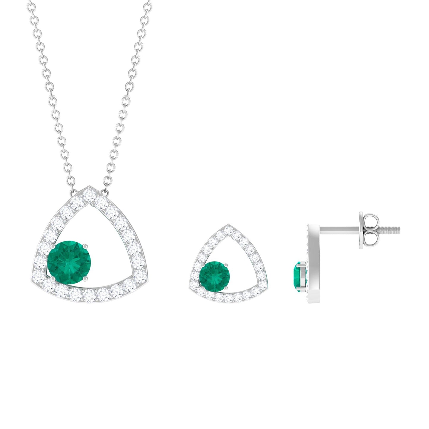 Certified Natural Emerald Geometric Necklace and Earrings Set with Moissanite