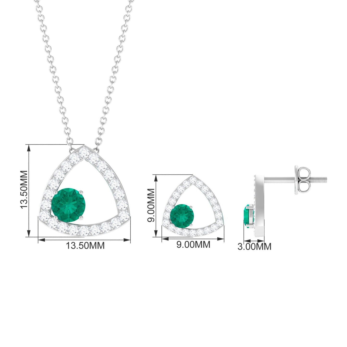 Certified Natural Emerald Geometric Necklace and Earrings Set with Moissanite