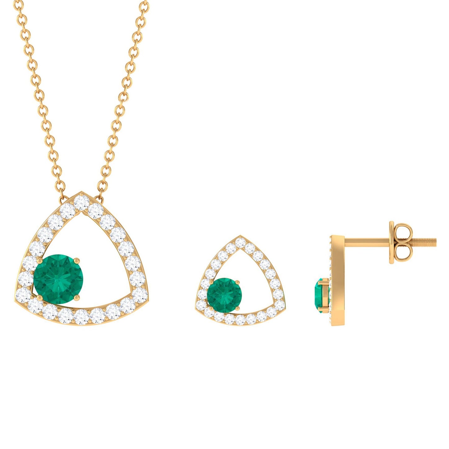Certified Natural Emerald Geometric Necklace and Earrings Set with Moissanite