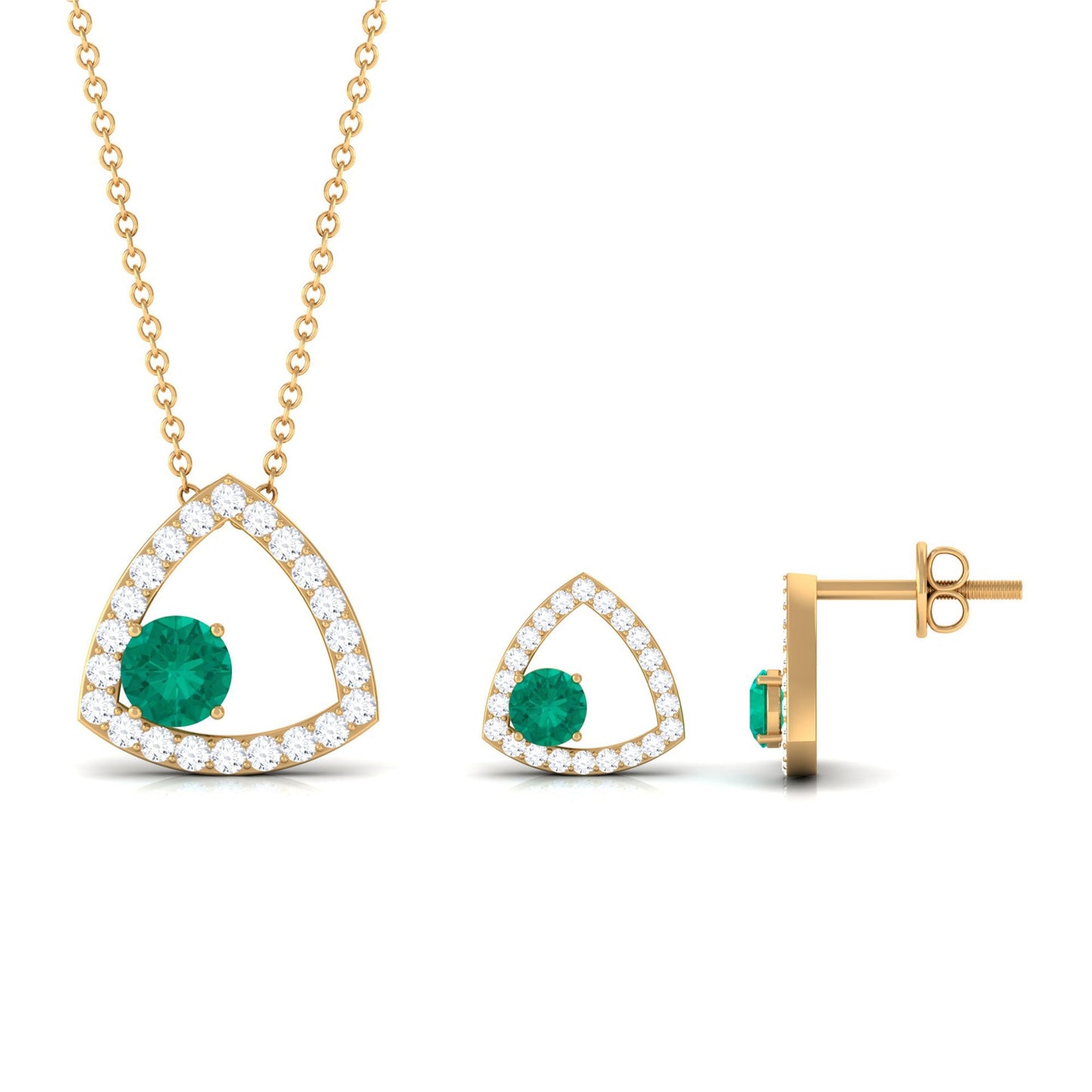 Certified Natural Emerald Geometric Necklace and Earrings Set with Moissanite