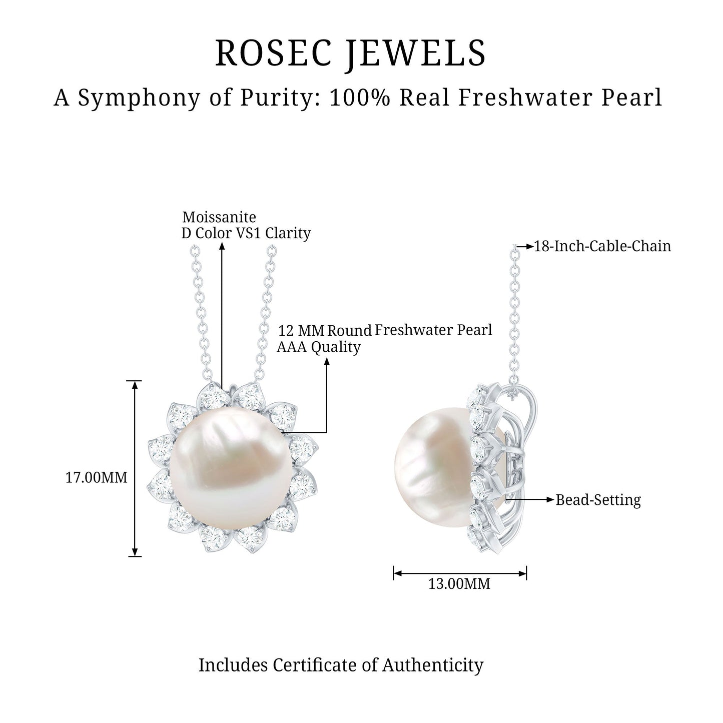 Freshwater Pearl and Moissanite Flower Chain Necklace