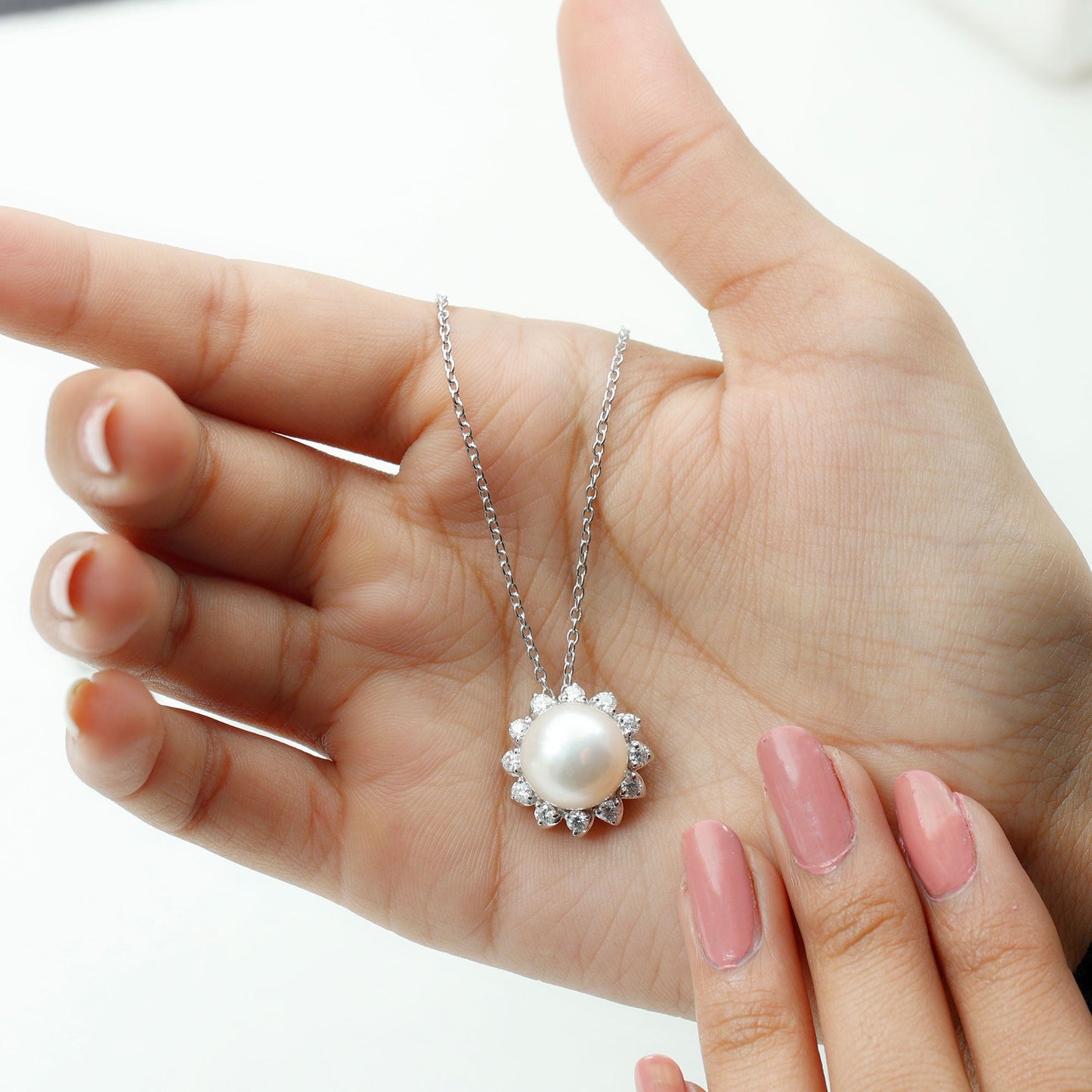 Natural 11 Carat Freshwater Pearl Flower Necklace in Silver