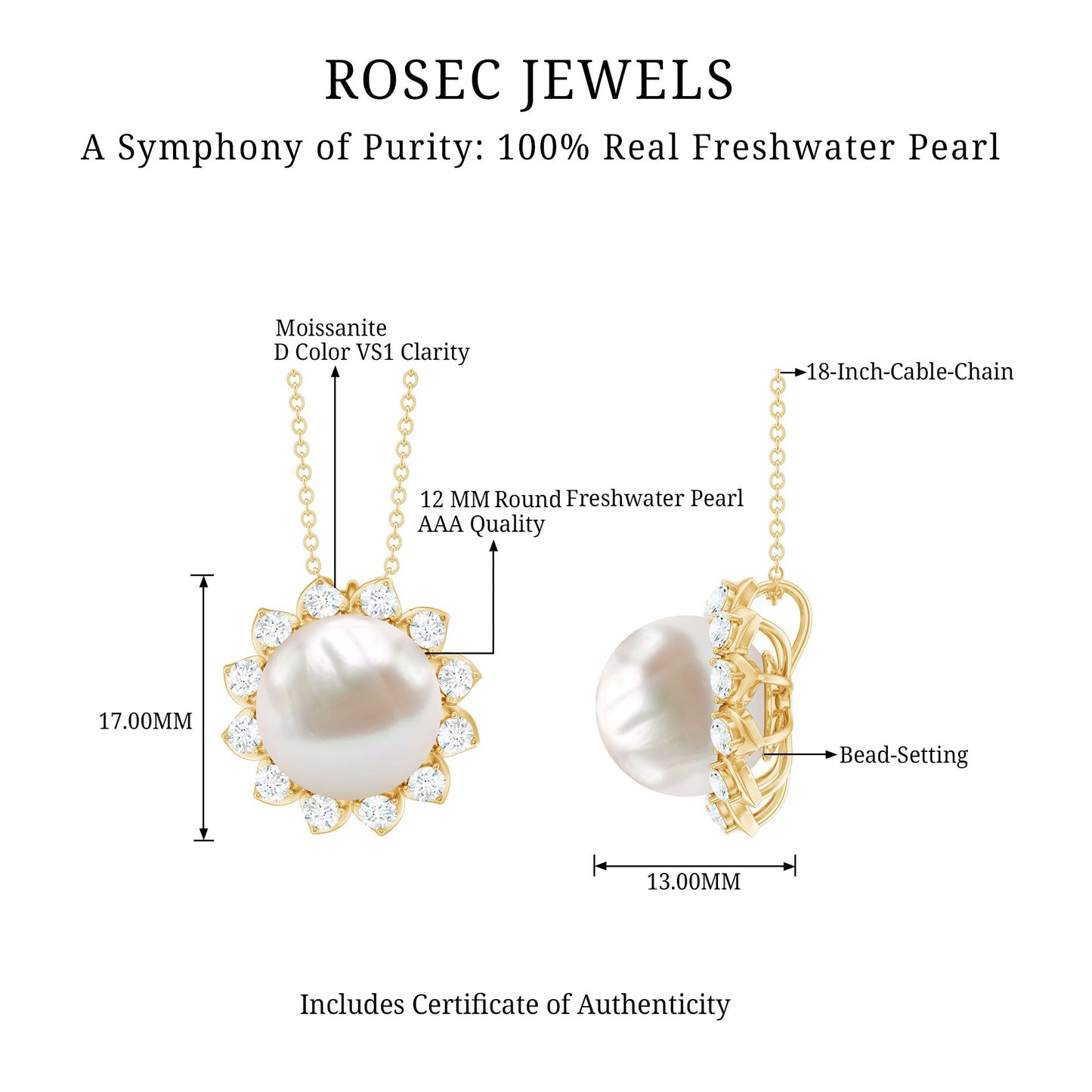 Freshwater Pearl and Moissanite Flower Chain Necklace