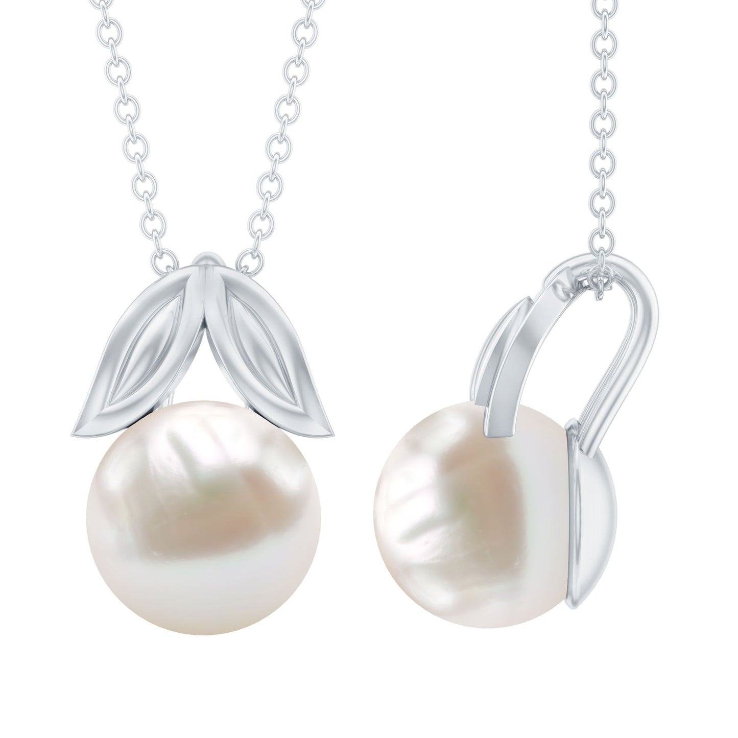 Freshwater Pearl Solitaire Pendant with Leaf