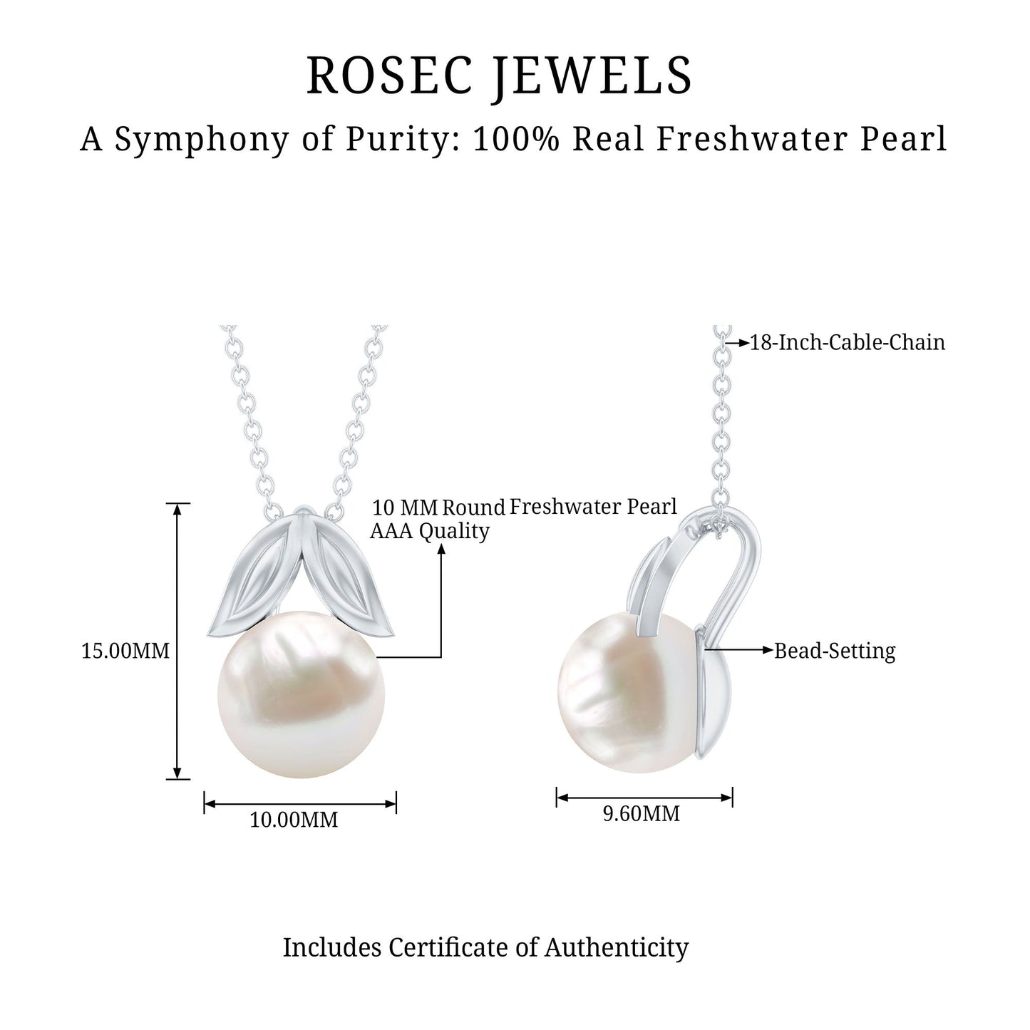 Freshwater Pearl Solitaire Pendant with Leaf
