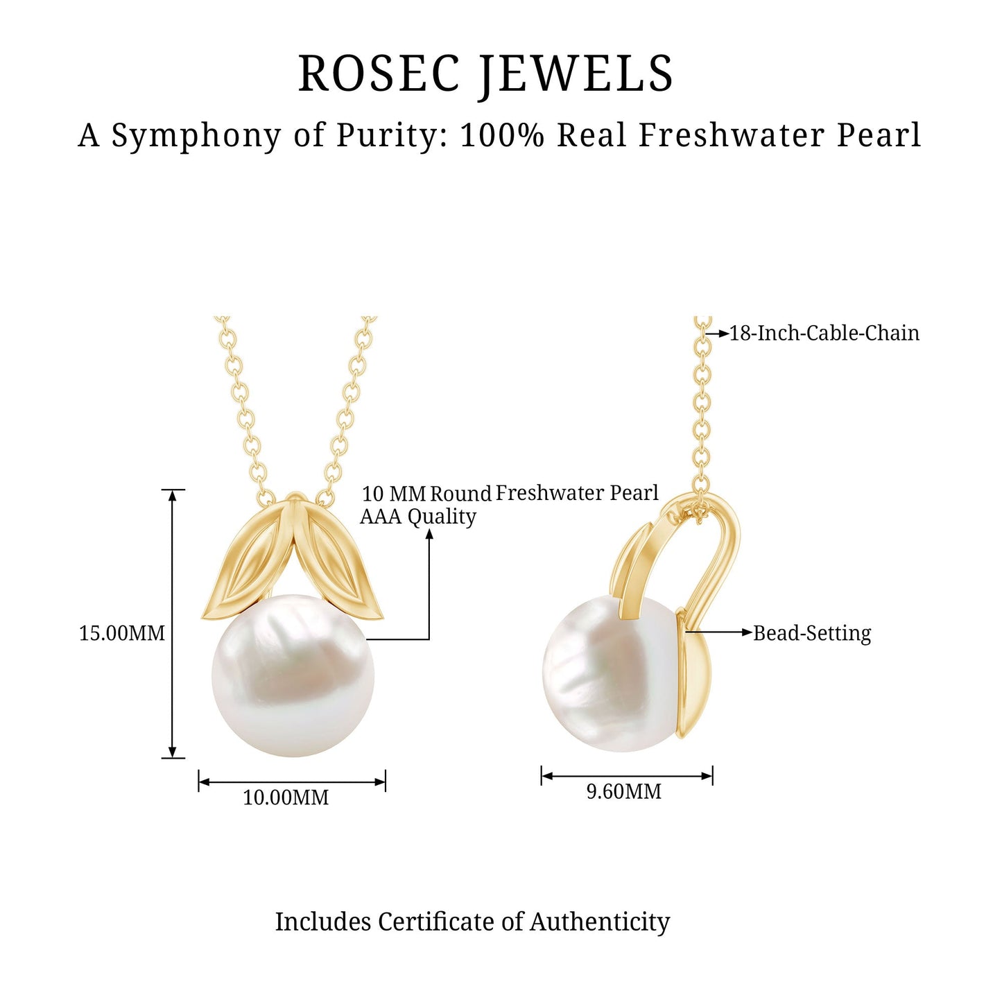 Freshwater Pearl Solitaire Pendant with Leaf