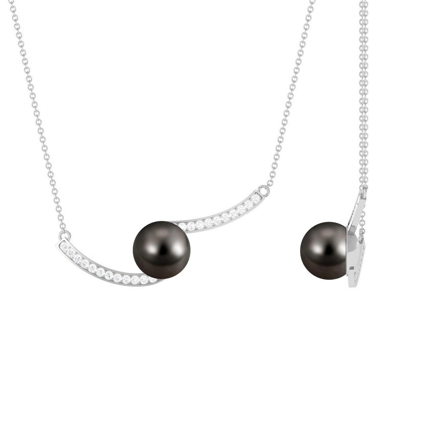 7.5 Carat Tahitian Pearl Minimal Bar Necklace with Diamond
