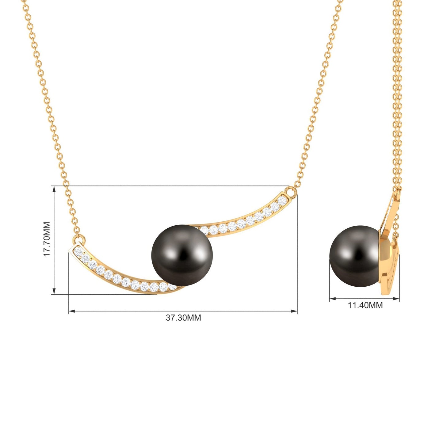 7.5 Carat Tahitian Pearl Minimal Bar Necklace with Diamond