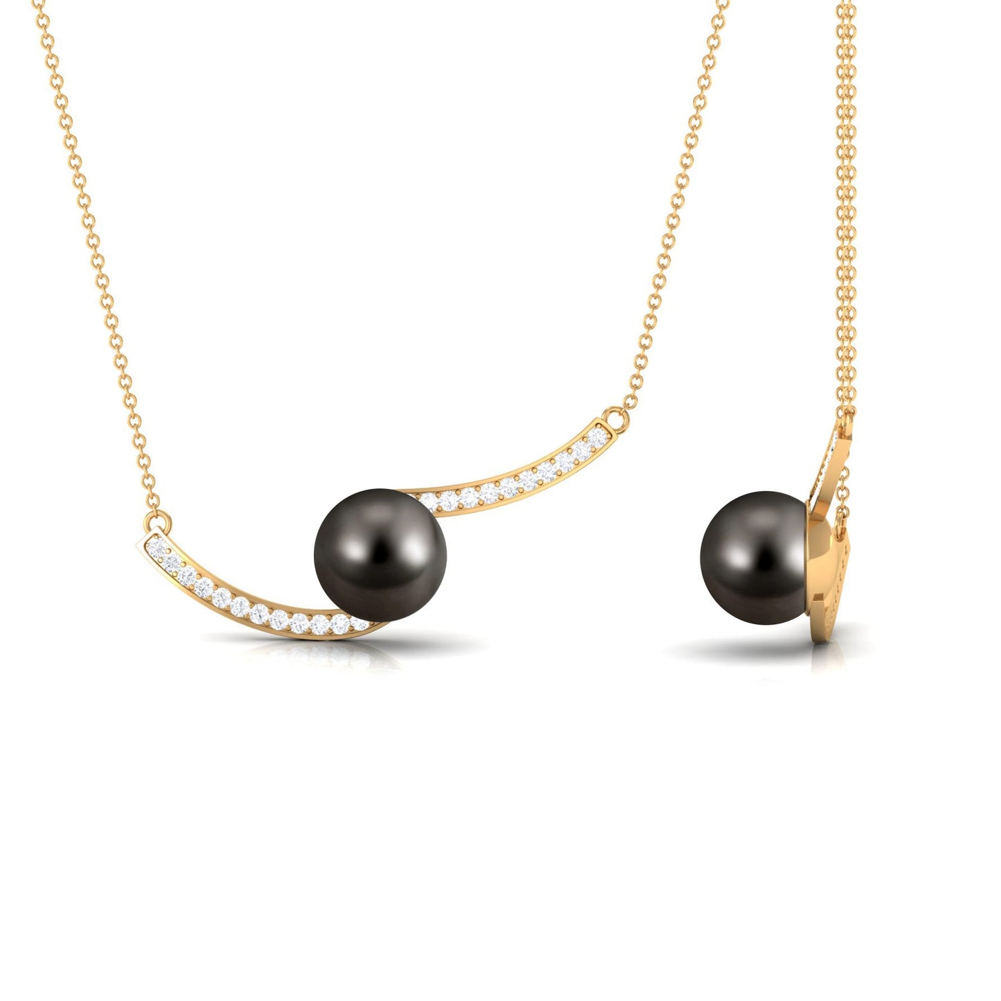 7.5 Carat Tahitian Pearl Minimal Bar Necklace with Diamond