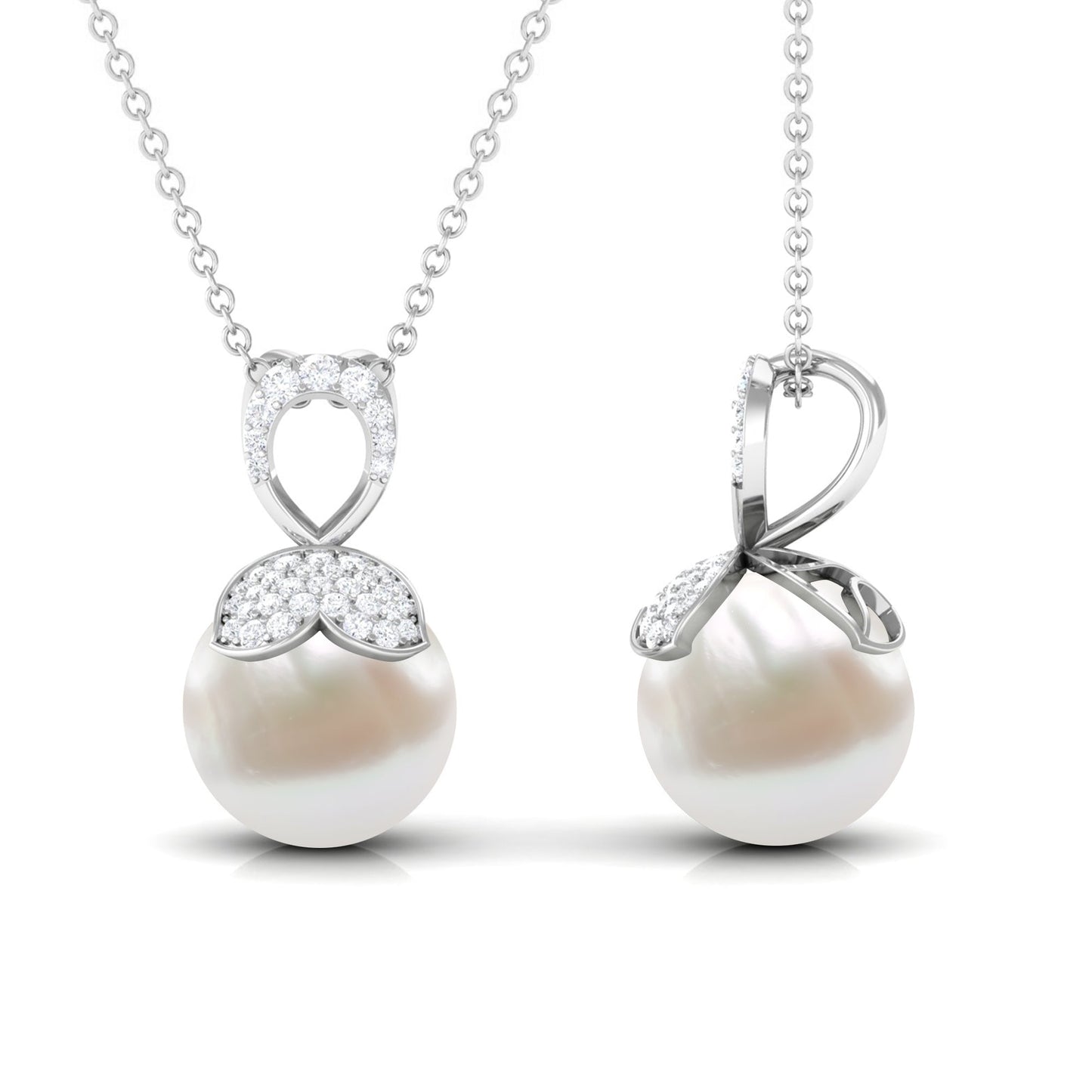 Nature Inspired Freshwater Pearl Drop Pendant Necklace with Diamond