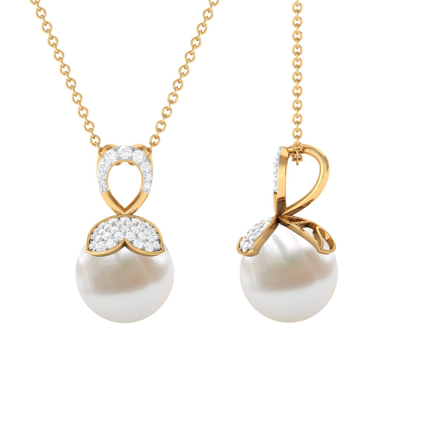 Nature Inspired Freshwater Pearl Drop Pendant Necklace with Diamond