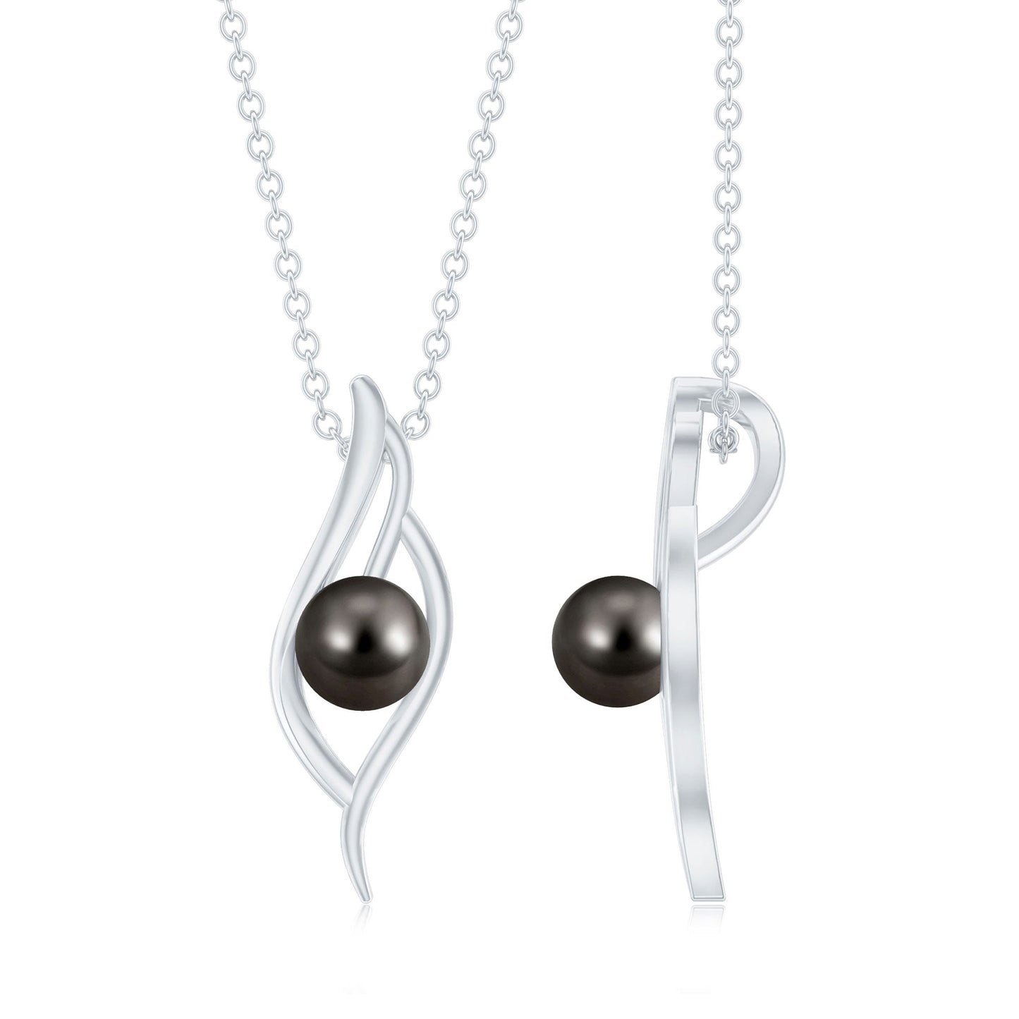 8 Carat Solitaire Black Pearl Leaf Pendant Necklace