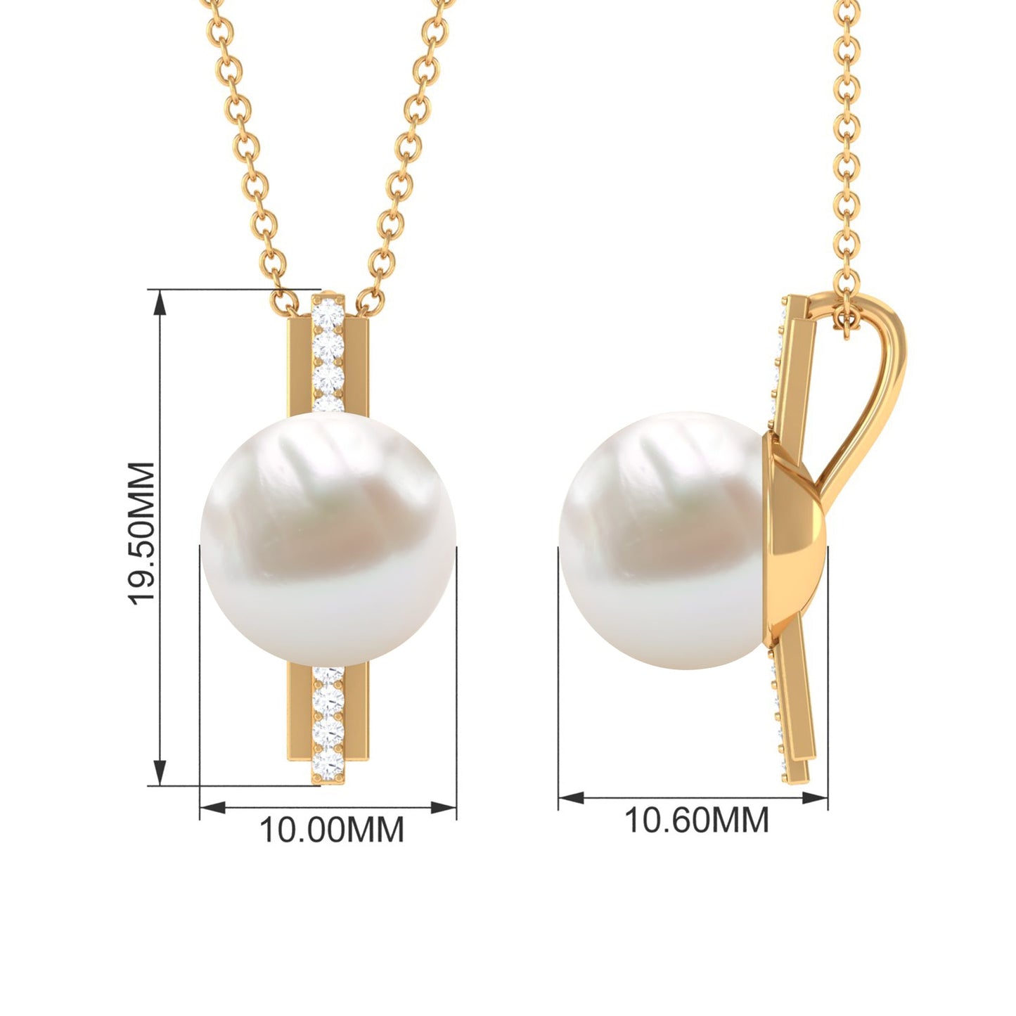 Freshwater Pearl Solitaire and Diamond Contemporary Pendant