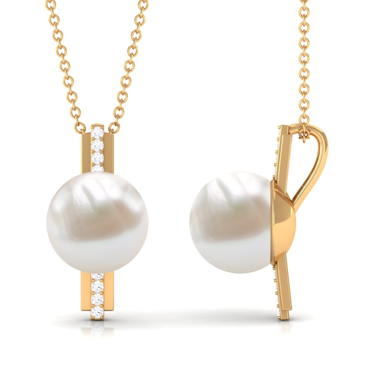 Freshwater Pearl Solitaire and Diamond Contemporary Pendant