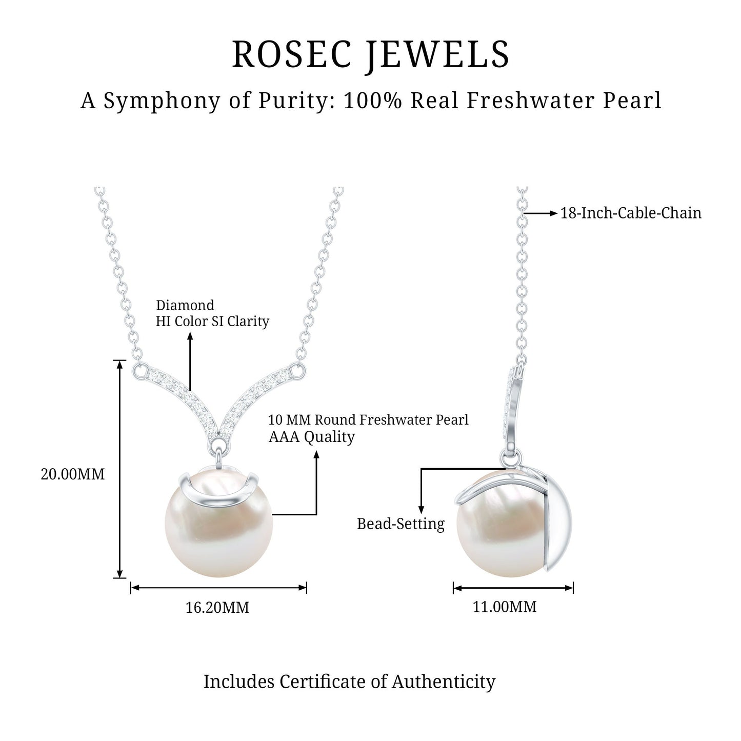 Real Freshwater Pearl Drop Necklace with Diamond