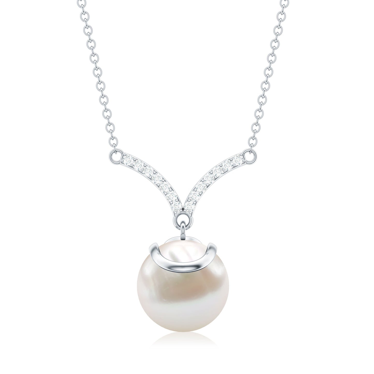 Real Freshwater Pearl Drop Necklace with Diamond
