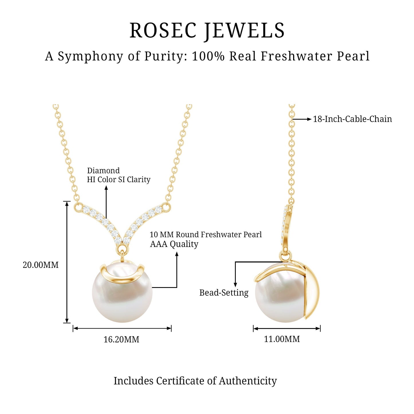 Real Freshwater Pearl Drop Necklace with Diamond