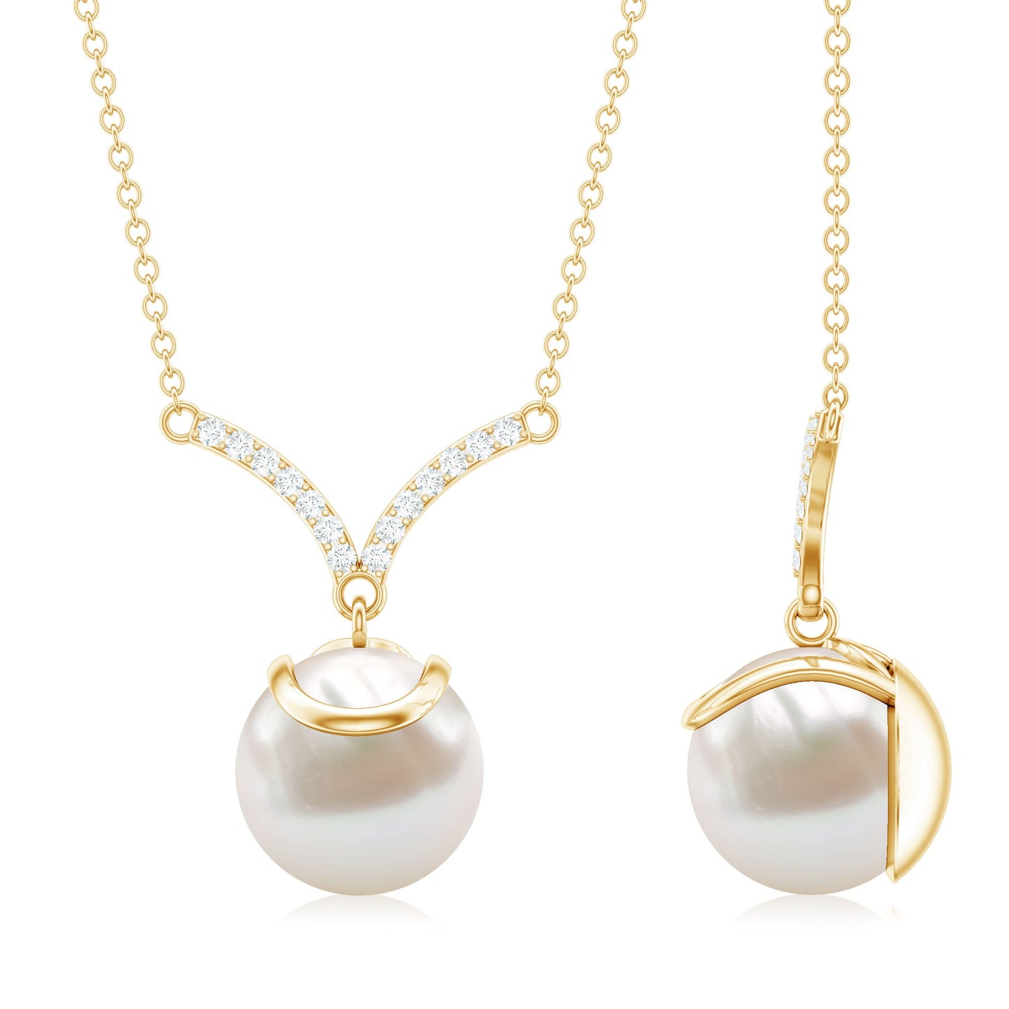 Real Freshwater Pearl Drop Necklace with Diamond