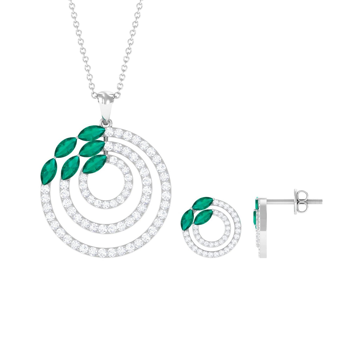Emerald and Moissanite Bridal Necklace and Earrings Set