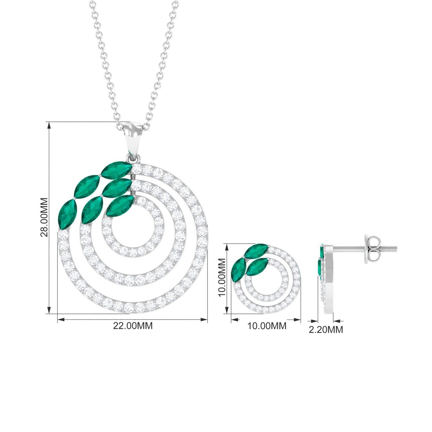 Emerald and Moissanite Bridal Necklace and Earrings Set
